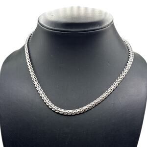 Anne Klein Silver Tone Wheat Chain Necklace, Braided Spiga Link, Adjustable
